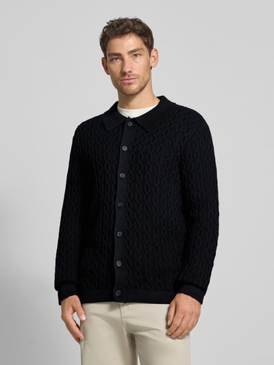 Casual Friday Gebreid jack met ajourpatroon, model 'TOKE' Donkerblauw - 4