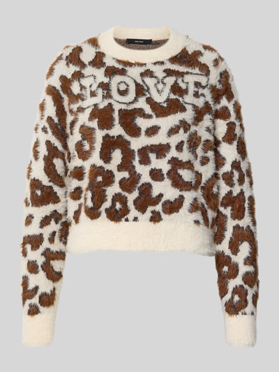 Vero Moda Sweter z dzianiny o kroju regular fit ze wzorem na całej powierzchni model ‘JUNGLE’ Écru 2