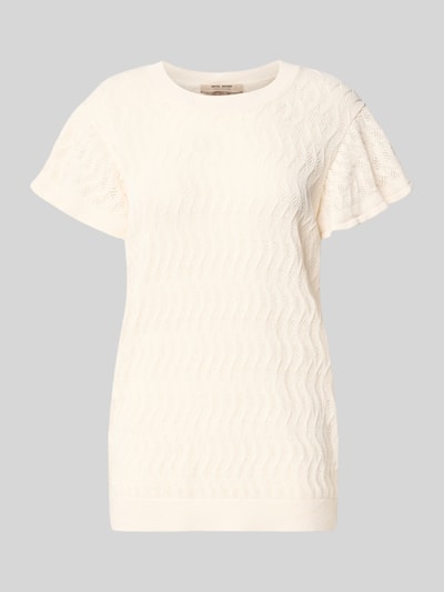 Produktfoto, Strickshirt mit Lochstickerei Modell 'Ganna' von MOS MOSH aus reiner Baumwolle in Creme, gerader Schnitt, Rundhalsausschnitt, Volantärmel, strukturierte Oberfläche