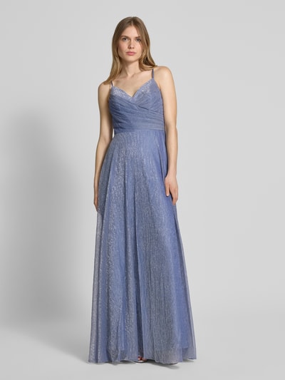 Unique Abendkleid mit Spaghettiträgern und V-Ausschnitt Hellblau 4