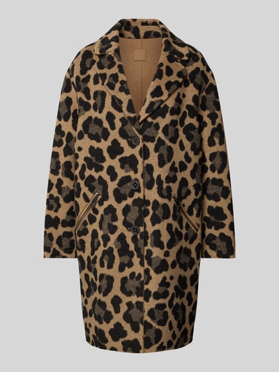 Marc Cain Relaxed Fit Wollmantel mit Allover-Animal-Print Camel 2