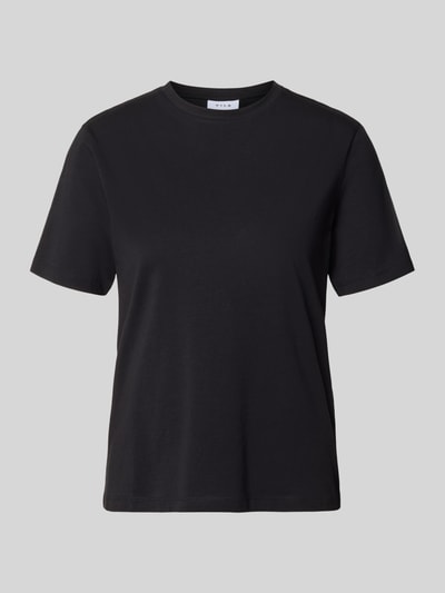 Produktfoto, schwarzes Damen T-Shirt mit Rundhalsausschnitt Modell 'NORA' von Vila, Baumwoll-Mix mit Stretch-Anteil, Straight Fit