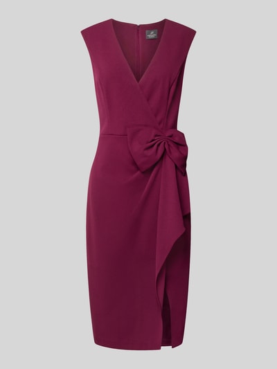 Produktfoto, Knielanges Kleid mit Zierschleife von Adrianna Papell z elastycznej mieszanki materiałów, krój taliowany, długość do kolan, ozdobna kokarda, bez rękawów, dekolt w serek, kopertowy styl, marszczenia, długość tyłu w rozmiarze 36: 95 cm, szerokość w rozmiarze 36: 43 cm