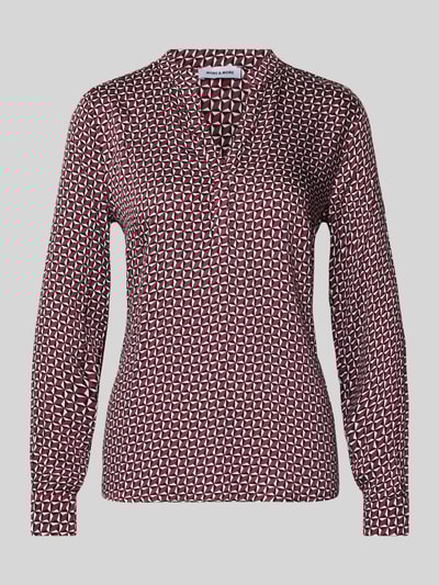 More & More Slim fit blouse met V-hals Bordeaux - 2