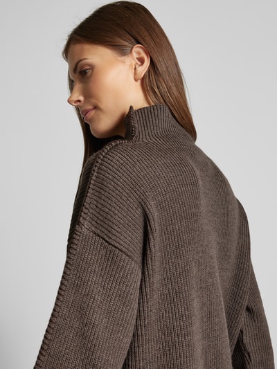 MaxMara Leisure Gebreide pullover van scheerwol met structuurmotief, model 'FANFARA' Hazelnoot - 3