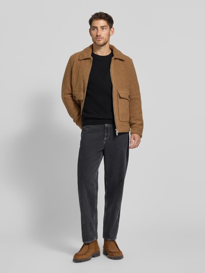 Casual Friday Sweter z dzianiny z mieszanki wełny model ‘KARL’ Antracytowy melanż 1