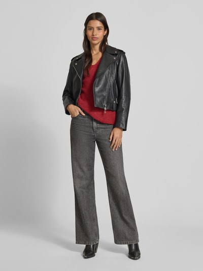 VERO MODA Regular fit gebreide pullover met V-hals, model 'CREWLEFILE' Rood gemêleerd - 1