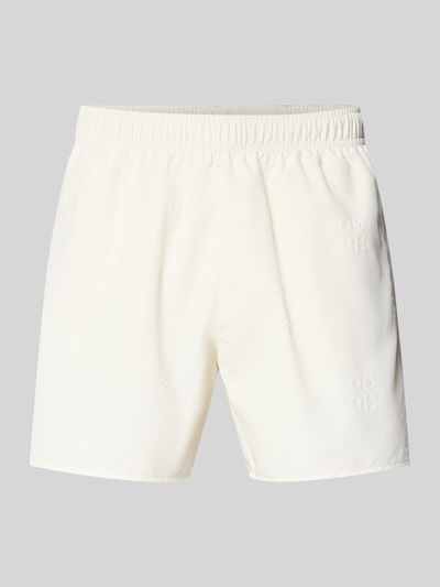 Produktfoto, Regular Fit Badeshorts mit Label-Prägung Modell 'TONAL' von HUGO, Optik: Unifarben, elastischer Bund, seitliche Eingrifftaschen