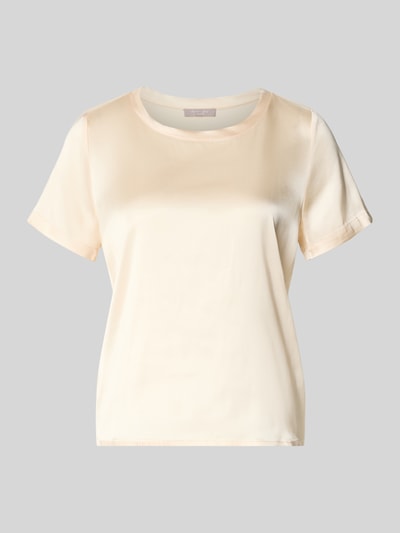 Produktfoto, Blusenshirt aus Satin mit Rundhalsausschnitt von Christian Berg Woman Selection in Beige, glatte Oberfläche, kurzer Schnitt, Regular Fit