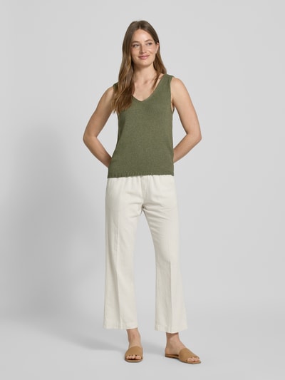 Angels Straight leg stoffen broek met elastische band, model 'Linn' Beige - 1