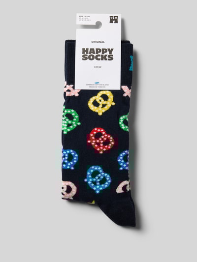 Happy Socks Sokken met motiefstitching, model 'PRETZEL' Marineblauw - 3