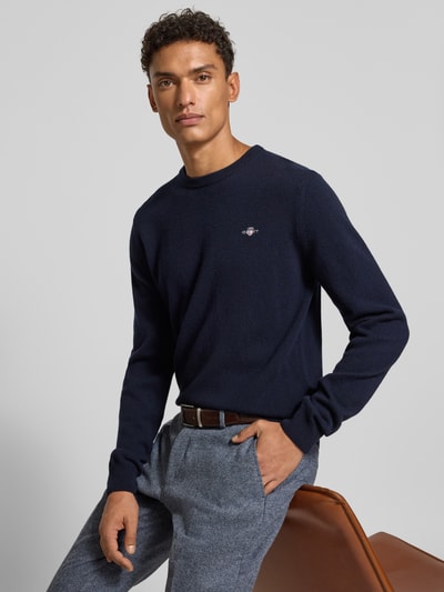 Gant Strickpullover aus reiner Lammwolle mit gerippten Abschlüssen Marine 3