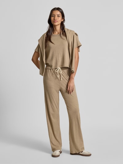 American Vintage Sweatpants met elastische band, model 'YPAWOOD' Zand gemêleerd - 1