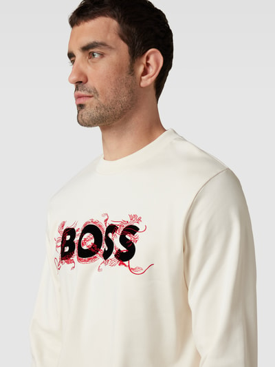 BOSS Sweatshirt met motiefstitching, model 'Soleri' Wit - 3