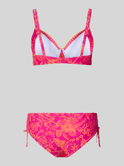Produktfoto, Bikini mit Bügel und Schnürung Modell 'Kensi' von VENICE BEACH im floralen Pink-Orange-Design, Material-Mix mit Stretch-Anteil, Label-Detail