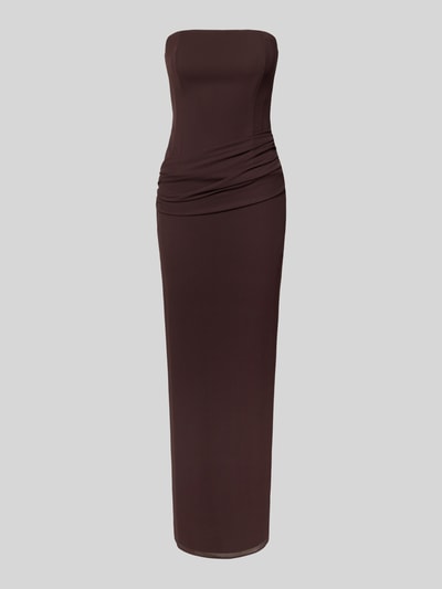 Produktfoto, Cocktailkleid aus Mesh mit Drapierungen Modell 'Kia' von Forever New, Figurbetont, Maxikleid, dunkelbraun, glatte Struktur