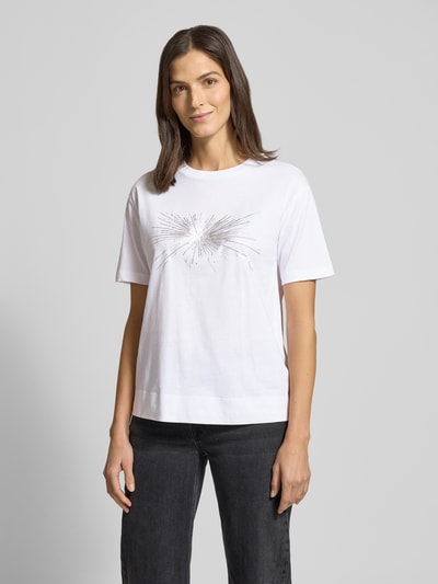 JOOP! T-shirt met logo en siersteentjes, model 'Tesia' Wit - 4