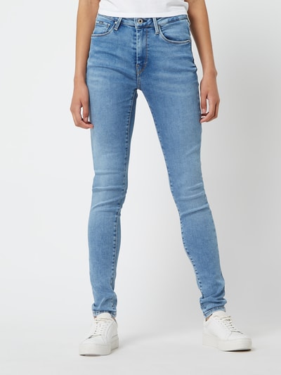 Pepe Jeans Jeansy z wysokim stanem o kroju skinny fit z dodatkiem streczu model ‘Regent’ Jeansowy niebieski 4