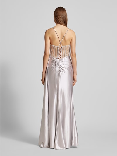 Luxuar Abendkleid mit Strasssteinbesatz Silber 5