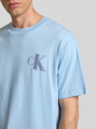 Calvin Klein Jeans T-shirt met labelprint en ronde hals Lichtblauw - 3