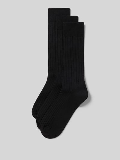 Produktfoto, Socken aus Baumwoll-Mix Modell 'Comfort' im 3er-Pack von camano, schwarz, elastischer Bund, gerippte Struktur, glatte Textur, Damen Socken