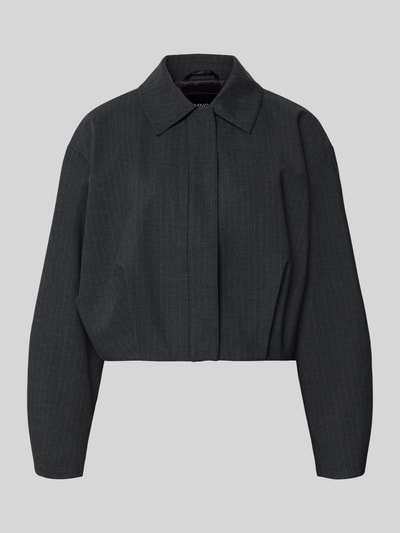 Produktfoto, Regular Fit Blazer mit Drapierungen Modell 'SOUFFLE' von MANGO, dunkles Grau, Material-Mix mit Viskose-Anteil, Umlegekragen