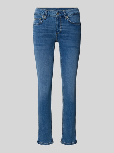 Produktfoto, Skinny Fit Jeans aus elastischem Baumwoll-Mix Modell 'MONROE' von Liu Jo White, mittleres Blau, 5-Pocket-Design, strukturierte Oberfläche