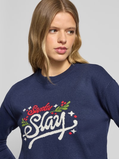 Noisy May Gebreide pullover met ribboorden, model 'CLAUS' Marineblauw - 3
