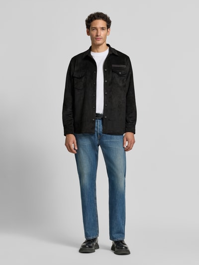 HUGO Oversized Hemdjacke mit Logo-Stitching Modell 'Ekel' Black 1