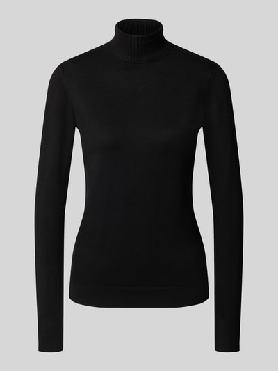 Productfoto, zwarte Slim Fit Strickpullover aus Viskose-Mix Modell 'Morla' van b.young, rolkraag, elastische boorden, gladde textuur.