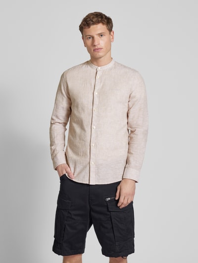 Only & Sons Slim fit vrijetijdsoverhemd met opstaande kraag, model 'CAIDEN' Beige - 4