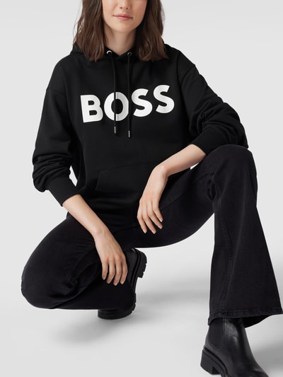 BOSS Black Women Hoodie met labelopschrift, model 'Sullivan' Zwart - 3