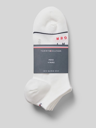 Produktfoto, Sneaker-Socken aus Baumwoll-Mix im 4er-Pack von Tommy Hilfiger, efekt: jednolity kolor, z napisem z logo, nadruk z logo, ściągacz: prążkowane, zestaw 4 szt., mieszanka bawełny