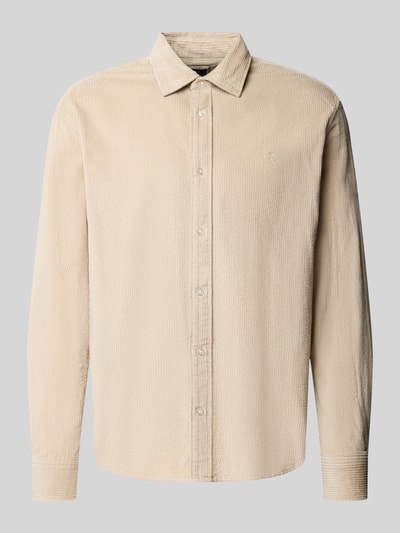Produktfoto, Regular Fit Freizeithemd mit Label-Stitching von MCNEAL in Beige, Cordstruktur, Kentkragen, reine Baumwolle, Vorderansicht