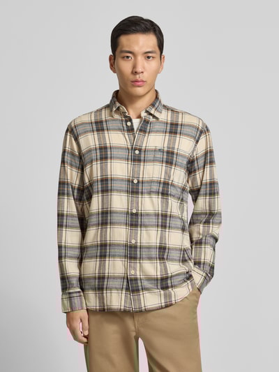 camel active Regular Fit Freizeithemd aus Flanell mit Label-Stitching Offwhite Melange 4