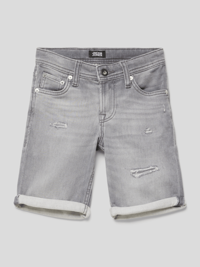 Jack & Jones Jeansshorts im Destroyed-Look Modell 'RICK' Mittelgrau meliert 1