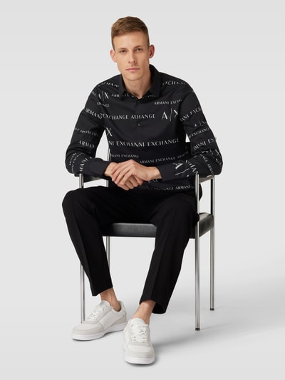 ARMANI EXCHANGE Koszula casualowa o kroju regular fit z nadrukiem z logo na całej powierzchni Czarny 1