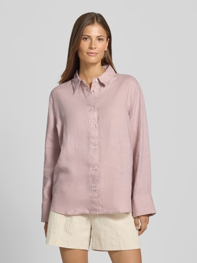 Samsøe Samsøe Regular Fit Leinenbluse mit Hemdblusenkragen Modell 'SANOT' Flieder 4