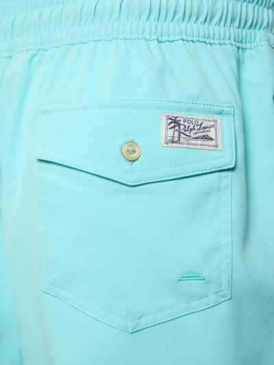 Produktfoto, Badehose mit Mesh-Einsatz von Polo Ralph Lauren Underwear in Türkis, unifarben, Gesäßtasche mit Knopf, Label Patch, Textur glatt