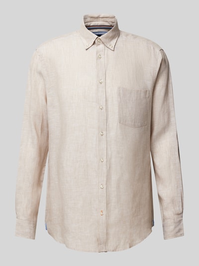 Christian Berg Men Regular Fit Leinenhemd mit Button-Down-Kragen Sand 2