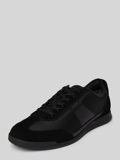 BOSS Low Top Sneaker mit Velours-Optik-Applikationen Modell 'NITAN' Black 1