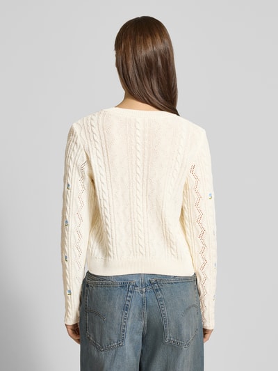 ONLY sweter z dzianiny o kroju regular fit z mieszanka bawełny model 'RITA LIFE' Złamany biały melanż 5