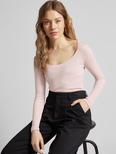 HUGO Strickpullover mit geripptem Rundhalsausschnitt Modell 'Sunessya' Rosa 3