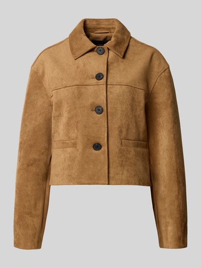 Produktfoto, Boxy Fit Jacke mit Umlegekragen Modell 'Henso' von OPUS, Damen Bomberjacke Blouson, braun, samtartige Textur, große Knöpfe