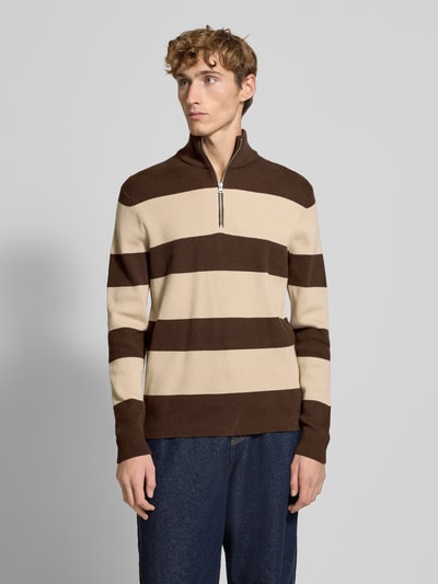 Only & Sons Regular Fit Troyer aus Baumwoll-Mix Modell 'PHIL' Dunkelbraun 4