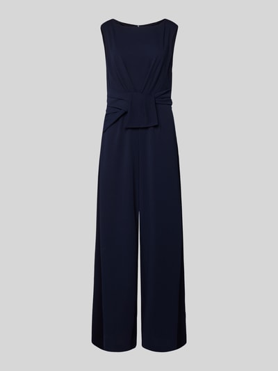 Produktfoto, Jumpsuit mit U-Boot-Ausschnitt von VM Vera Mont in Dunkelblau, taillierte Passform, Knoten-Detail, unifarbenes Design