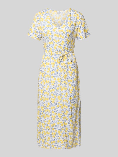 Produktfoto, A-Linien Midikleid aus reiner Viskose Modell 'BARRI' von Pieces, Optik:Allover-Muster in Gelb und Blau, Material: Viskose
