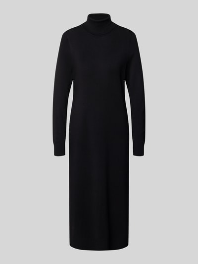 Produktfoto, Strickkleid aus Viskose-Mix mit Rollkragen von Christian Berg Woman, gerader Schnitt, Midikleid, schwarzer Stoff, glatte Textur