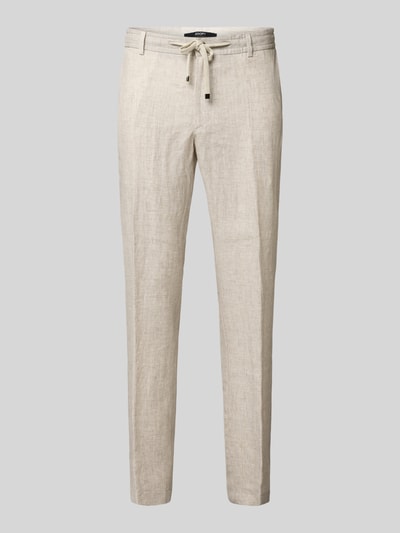 JOOP! Collection Slim fit linnen broek met elastische band, model 'Sake' Beige - 2