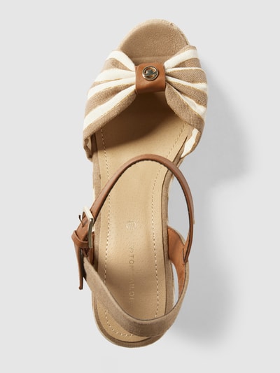 Tom Tailor Wedges met streepmotief Camel - 4